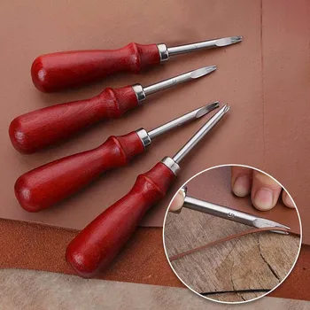 1 шт. Инструмент для снятия фаски с кожаной Кромки DIY Leathercraft Tool 1.0/1.2/1.4/1.6 мм Режущий инструмент для снятия Фаски с деревянной ручкой