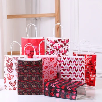 10 шт. Бумажный пакет на День Святого Валентина, Красочная декоративная сумочка для конфет 