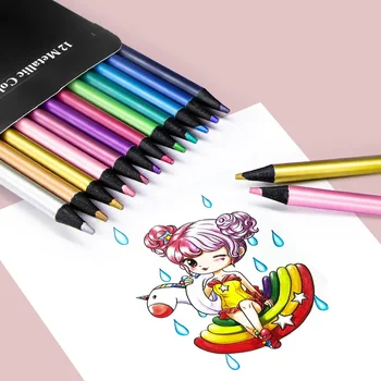 12 цветных металлических карандашей Набор для рисования Эскизов Цветные карандаши для раскрашивания Профессиональные художественные принадлежности для художника
