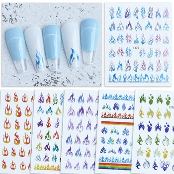 3D Голографический Огонь, пламя, Бабочка, наклейки для ногтей, слайдер, красочные цветы, наклейки для маникюра, украшения для ногтей своими руками