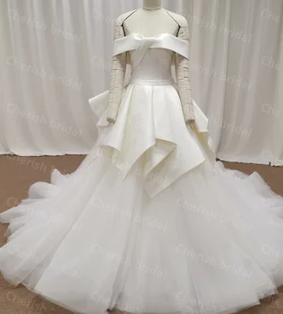 C5063B Простое атласное бальное платье для невесты, свадебное платье принцессы с открытыми плечами для женщин