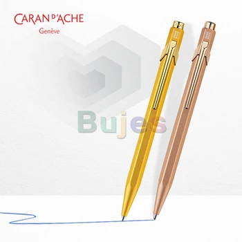 Caran D'ache - Коллекция Metal - Шариковая ручка - Золотая, розовое золото, серебристая, Алюминиевый шестигранный корпус, Гибкий зажим