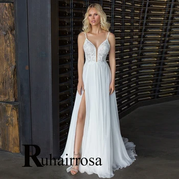 Ruhair Современные шифоновые свадебные платья 2023, аппликации для невесты, Формальные бусы для невест с разрезом по бокам, изготовленные на заказ Vestidos De Novia
