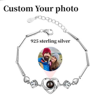 s925 Персонализированный браслет с проекцией сердца, Фото, кулон, браслет, Проекция на заказ, Ювелирные изделия, Мемориал, Женский Семейный подарок