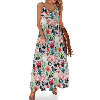 Sunbirds & Proteas на сером платье без рукавов платья для особых мероприятий Женский летний костюм пляжные платья