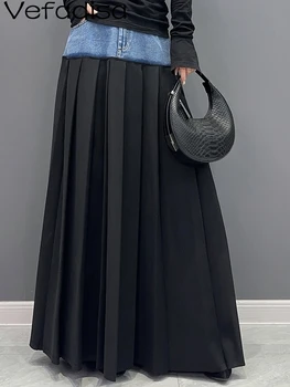 Vefadisa 2023, Осенняя Новая женская юбка, Повседневная Персонализированная Джинсовая плиссированная в стиле пэчворк, Черная юбка, Повседневная Модная плиссированная юбка для девочек ZY3027