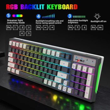 Беспроводная клавиатура HXSJ L900 2.4G, 96 клавиш, RGB-стример, игровая механическая клавиатура, 13 световых эффектов, мембранная клавиатура для офиса