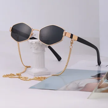 Винтажные солнцезащитные очки для женщин с цепочкой, солнцезащитные очки в маленькой оправе для дам, модные Роскошные брендовые дизайнерские очки UV400