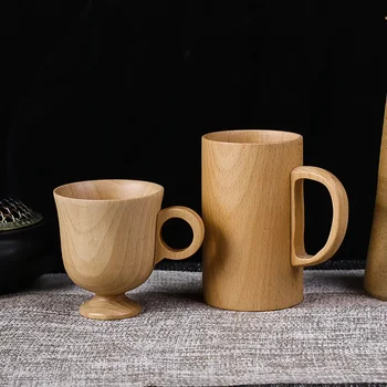 Деревянные чашки Чашки с деревянной ручкой ручной работы, пиво, чай, кофе, молоко, чашка для воды, кухонная барная посуда для кухонного бара, кухонные принадлежности, кружки