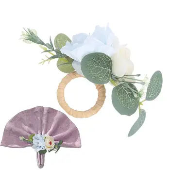 Держатель для салфеток с искусственным цветком, Прочные кольца для салфеток с имитацией растений, Многоцелевые пряжки для держателя салфеток Для декора свадебного стола