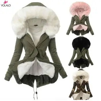 Женское зимнее кашемировое пальто с подкладкой из искусственного меха с капюшоном и длинным рукавом, куртка средней длины, Съемная парка с капюшоном, пальто