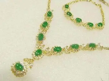 Изысканные Ювелирные Изделия Ожерелье из зеленого нефрита Кулон Браслет часы с покрытием оптом Кварц CZ кристалл