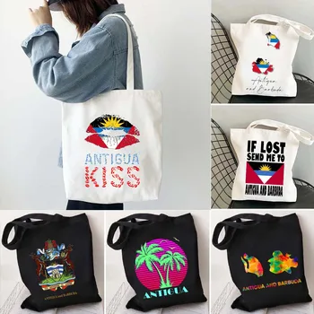 Люблю Карту Антигуа-Барбуды, флаг Сансет Джонс Мария Меха, акварель, шоппер, Harajuku, милая холщовая сумка-тоут, хлопковые сумки для покупок