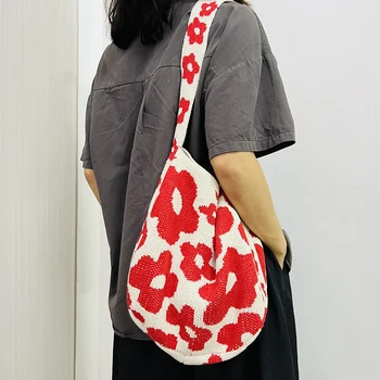 Модная сумка через плечо с цветочным узором, персонализированная тканая сумка для отдыха, простые сумки через плечо с цветочным узором, большая вместимость для покупок