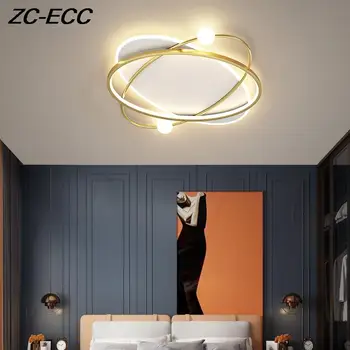 Новая креативная светодиодная потолочная люстра для гостиной, спальни, потолочный светильник с регулируемой яркостью, Круглые Потолочные светильники из черного золота в помещении