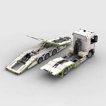 НОВЫЙ грузовик-транспортер с удлиненным прицепом Технология строительных блоков MOC, игрушки для сборки кирпичей, модель для загрузки детских подарков в автомобиль