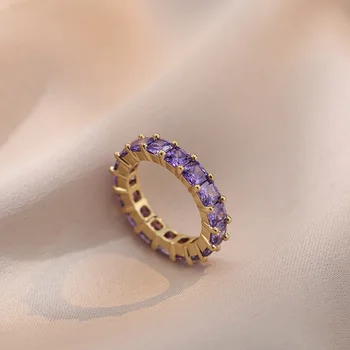 Очаровательные обручальные кольца с фиолетово-красным камнем, маленькие квадратные кольца для женщин, Золотые обручальные кольца с белым цирконием, женское кольцо на указательный палец CZ