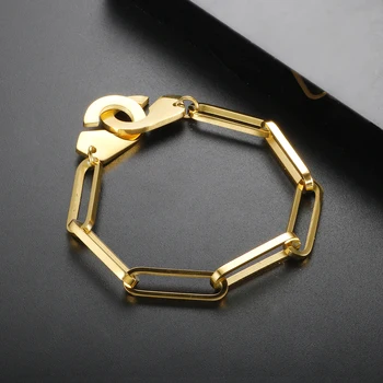 Популярный браслет-наручник для мужчин и женщин, пара браслетов-цепочек золотого цвета, ювелирные украшения из нержавеющей стали, подарок на годовщину