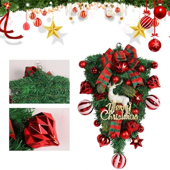Рождественская Перевернутая елка с оленями, Рождественские каплевидные украшения, Рождественский Венок для украшения двора на Рождество, Домашний декор