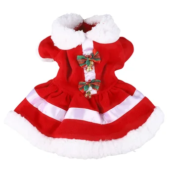 Рождественское платье для щенка, удобное в носке Праздничное платье для собаки, привлекательный кукольный ошейник из полиэстера, симпатичный с колокольчиком для косплея