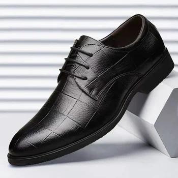 Свадебные модельные туфли Мужские кожаные повседневные дышащие оксфорды на каблуке Деловая светская обувь Мужская Chaussure Homme