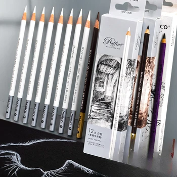 Студенческий эскиз для рисования, инструмент для письма, карбоновая ручка, коричневый, черный, белый штрих, Глянцевая кисть для пудры, угольный карандаш, художественные принадлежности