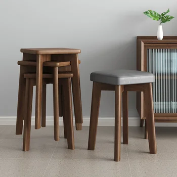 Табуретки из массива дерева, складные обеденные столы, высокие табуретки, обеденные стулья и современные минималистичные низкие табуретки для домашнего использования
