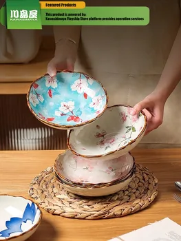 Японская керамическая тарелка KAWASIMAYA, Овощная тарелка Бытовая техника 2024 Новая Чистая красная креативная обеденная тарелка Senior Sense Plate Deep
