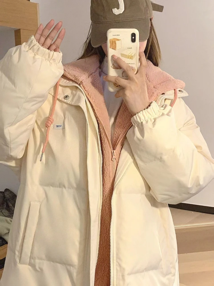 Xgoth, стеганая куртка с капюшоном, Корейские красочные утолщенные поддельные Длинные парки из двух частей, Женское зимнее новое опрятное утепленное пальто Изображение 1