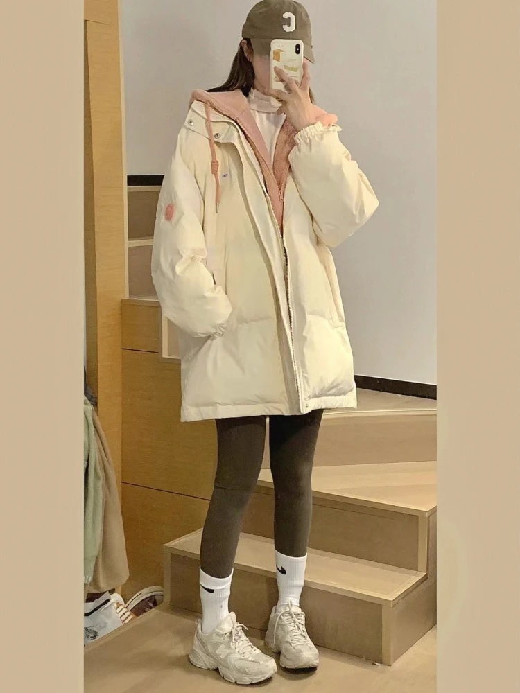 Xgoth, стеганая куртка с капюшоном, Корейские красочные утолщенные поддельные Длинные парки из двух частей, Женское зимнее новое опрятное утепленное пальто Изображение 2