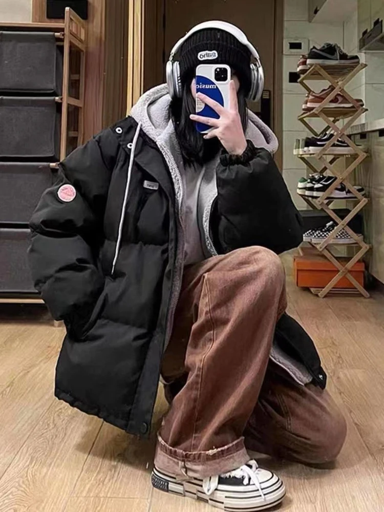 Xgoth, стеганая куртка с капюшоном, Корейские красочные утолщенные поддельные Длинные парки из двух частей, Женское зимнее новое опрятное утепленное пальто Изображение 3