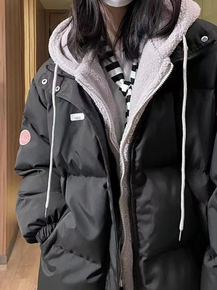 Xgoth, стеганая куртка с капюшоном, Корейские красочные утолщенные поддельные Длинные парки из двух частей, Женское зимнее новое опрятное утепленное пальто Изображение 5