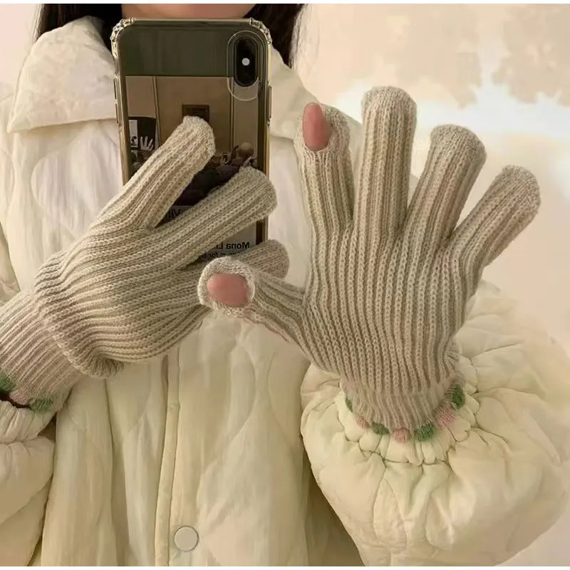 Зимние Термальные Флисовые Перчатки для Женщин, Однотонные Варежки С Сенсорным Экраном, Теплые Перчатки На Полный Палец, Велосипедные Ветрозащитные Перчатки Изображение 1