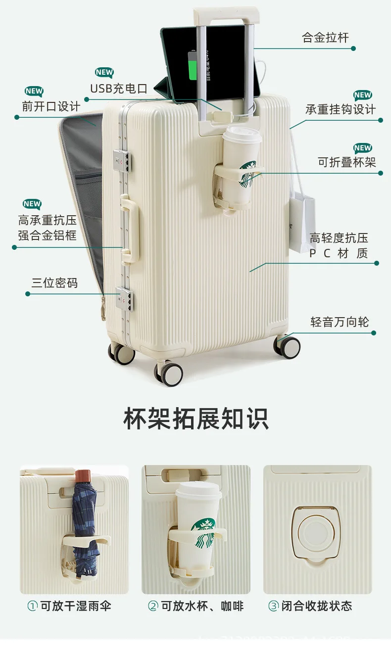 Лидер продаж, открывающийся спереди багаж MultiCarry + Joy, Держатель для чашек с быстрым доступом и USB-порт, алюминиевая рама, замок для защиты от кражи. Изображение 4