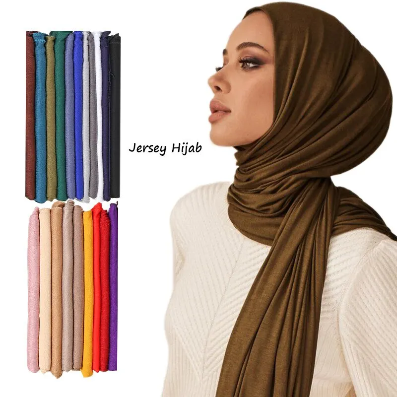 Модальный Хлопчатобумажный Шарф-Хиджаб Из Джерси Для Женщин, Эластичная Шаль, Обычная Мусульманская Повязка На голову, Модный Однотонный Длинный Шарф 170*60 см Изображение 0