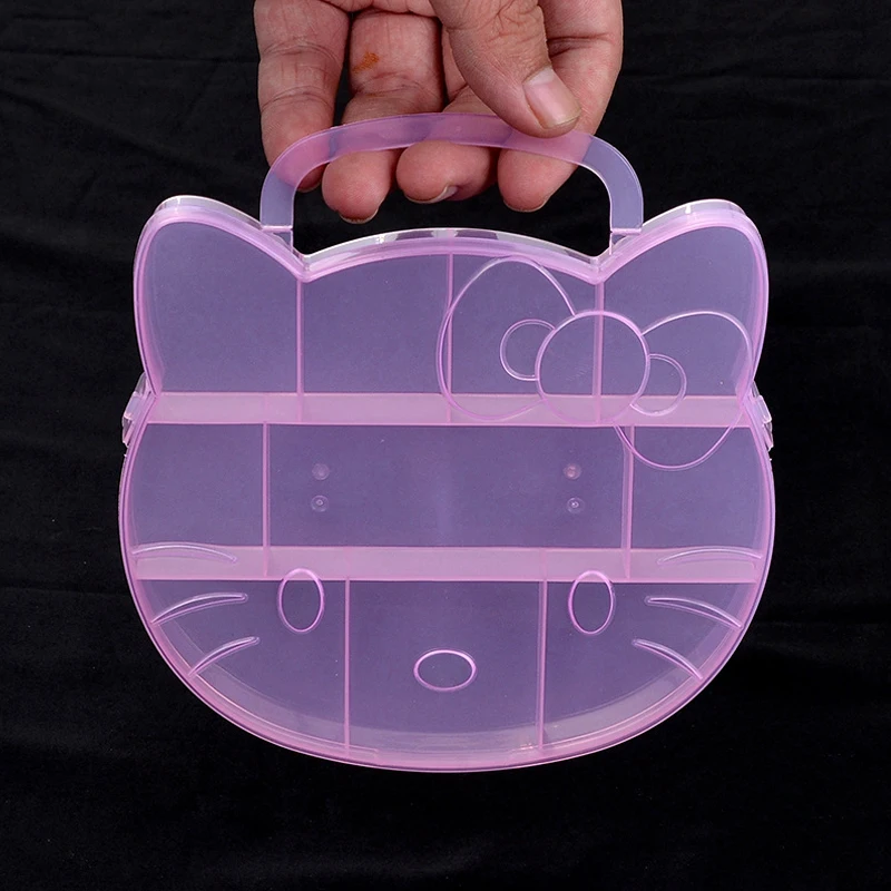 Розовая коробка Kawaii Hello Kitty, футляр для хранения ногтей, бусины, подвески со стразами, Органайзер для дизайна ногтей, Инструмент для макияжа Sanrio Изображение 2