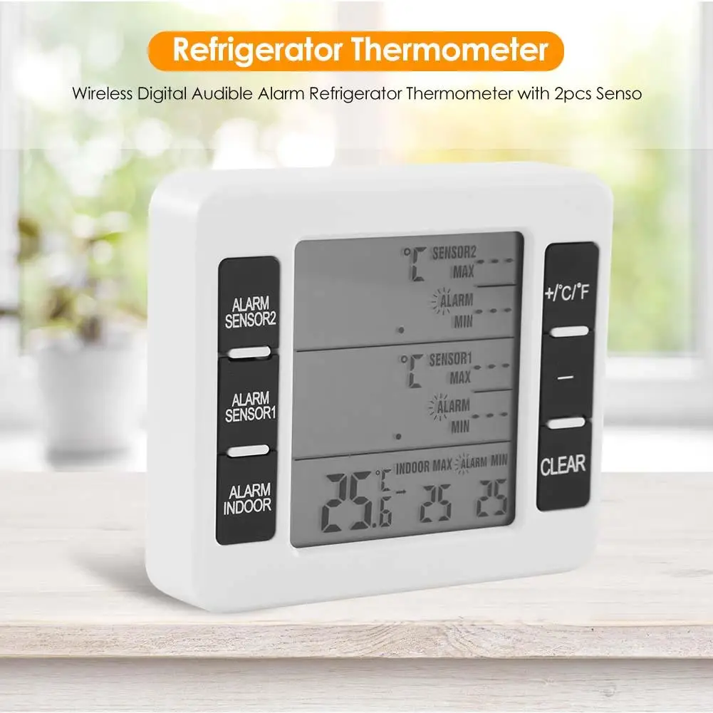 Температура в холодильнике с морозильной камерой, Беспроводной цифровой термометр с сигнализацией, 2 шт. датчик Изображение 1