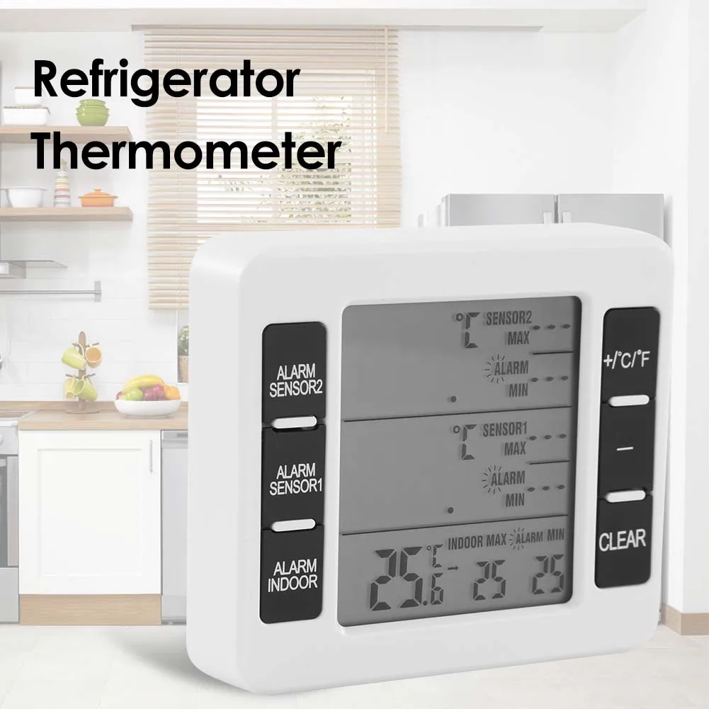 Температура в холодильнике с морозильной камерой, Беспроводной цифровой термометр с сигнализацией, 2 шт. датчик Изображение 4