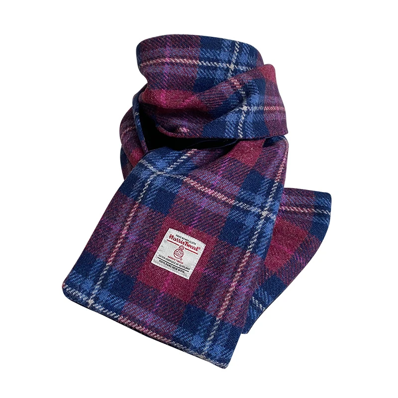 Фиолетовый клетчатый шарф из 100% чистой шерсти Harris Winter Thicken, Ветрозащитный тепловой шарф Изображение 0