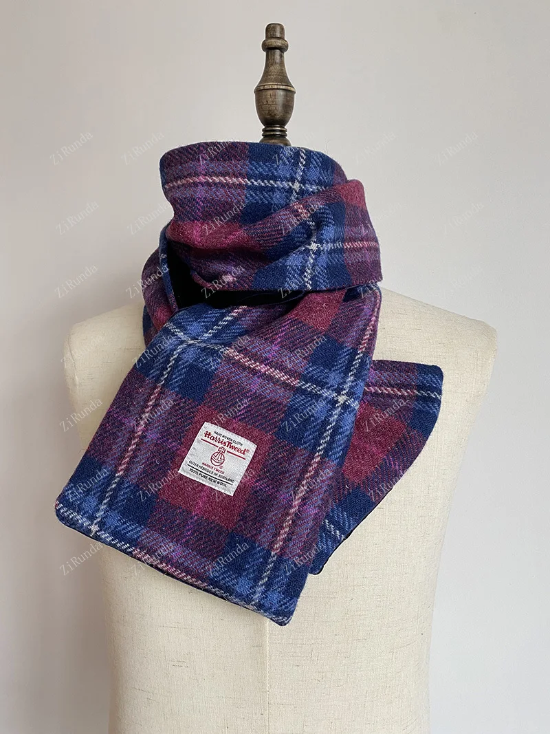 Фиолетовый клетчатый шарф из 100% чистой шерсти Harris Winter Thicken, Ветрозащитный тепловой шарф Изображение 3
