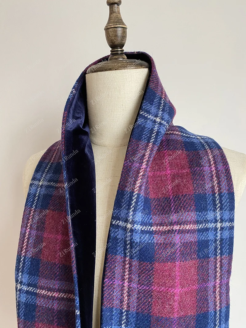 Фиолетовый клетчатый шарф из 100% чистой шерсти Harris Winter Thicken, Ветрозащитный тепловой шарф Изображение 5