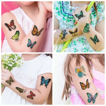 10 шт. Мультяшная наклейка с цветочной бабочкой, детские водонепроницаемые временные татуировки, одноразовая татуировка бабочки для девочек