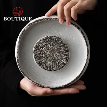 18 см Чернильная керамика Серебряный Круглый Лунный горшок с подставкой для чайника Ручной работы Керамический Горшок для хранения воды с подставкой для сухого пузыря
