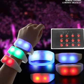 50шт-500шт Светодиодные силиконовые браслеты, меняющие цвет с помощью 12 клавиш, 200-метровый пульт дистанционного управления, вспышка, Светящиеся браслеты