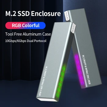 M.2 SSD Enlcosure RGB 10 Гбит/с Внешний Корпус M2 NVMe Без инструментов Алюминиевый USB3.1 Gen2 Чехол для M B Key SSD M2 Коробка Для хранения Адаптер