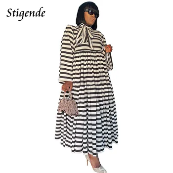 Stigende, женское повседневное свободное платье в черно-белую полоску, бандажное длинное платье с большими размахами, платье для беременных в стиле пэчворк с длинным рукавом