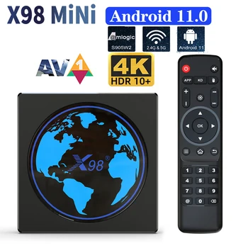 X98 Mini Smart TV Box Android 11,0 4GB32GB 64GB Amlogic S905W2 5G Двойной Wifi AV1 HDR 4K медиаплеер Google Voice телеприставка W2