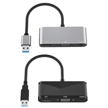 Аудиоадаптер 3.5, совместимый с USB 3.0 и VGA, HDMI, 3 в 1 с мультиразветвителем 1080P HD.