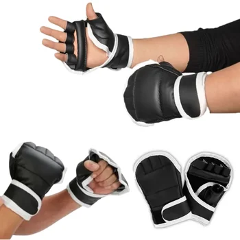 Боксерские перчатки на полпальца из искусственной кожи для борьбы с кикбоксингом Перчатки для каратэ Муай Тай Тренировочные Перчатки Детская Мужская Спортивная одежда