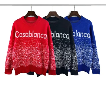 Винтаж 23SS
 Красный, черный, синий Casablanca Жаккардовый свитер с логотипом для мужчин и женщин 1:1, высококачественные модные кофты в готическом стиле